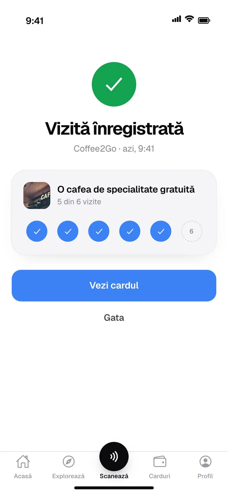 Vizită înregistrată în aplicația FEEDEL
